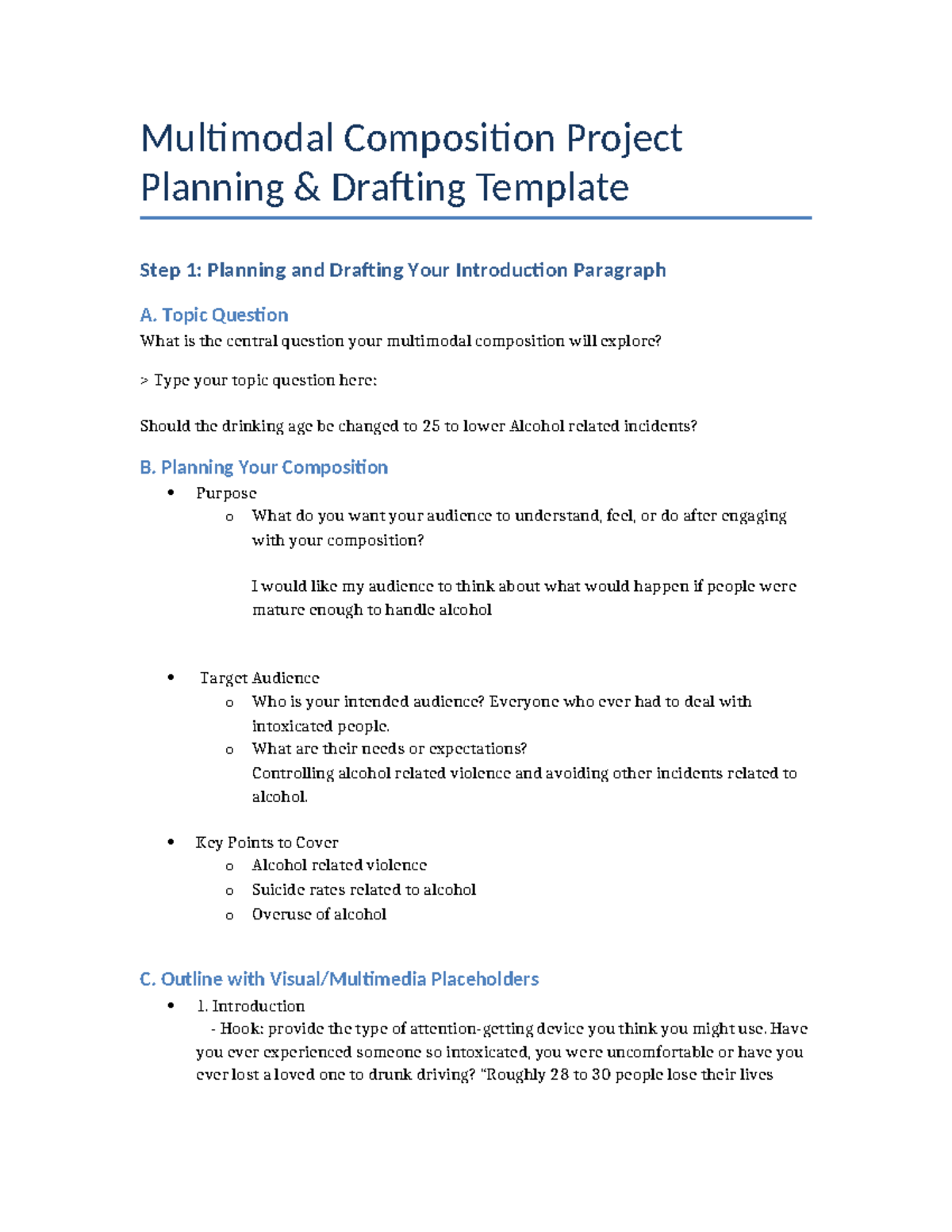 MMCP 101: Multimodal Composition Project Planning Template - Studocu