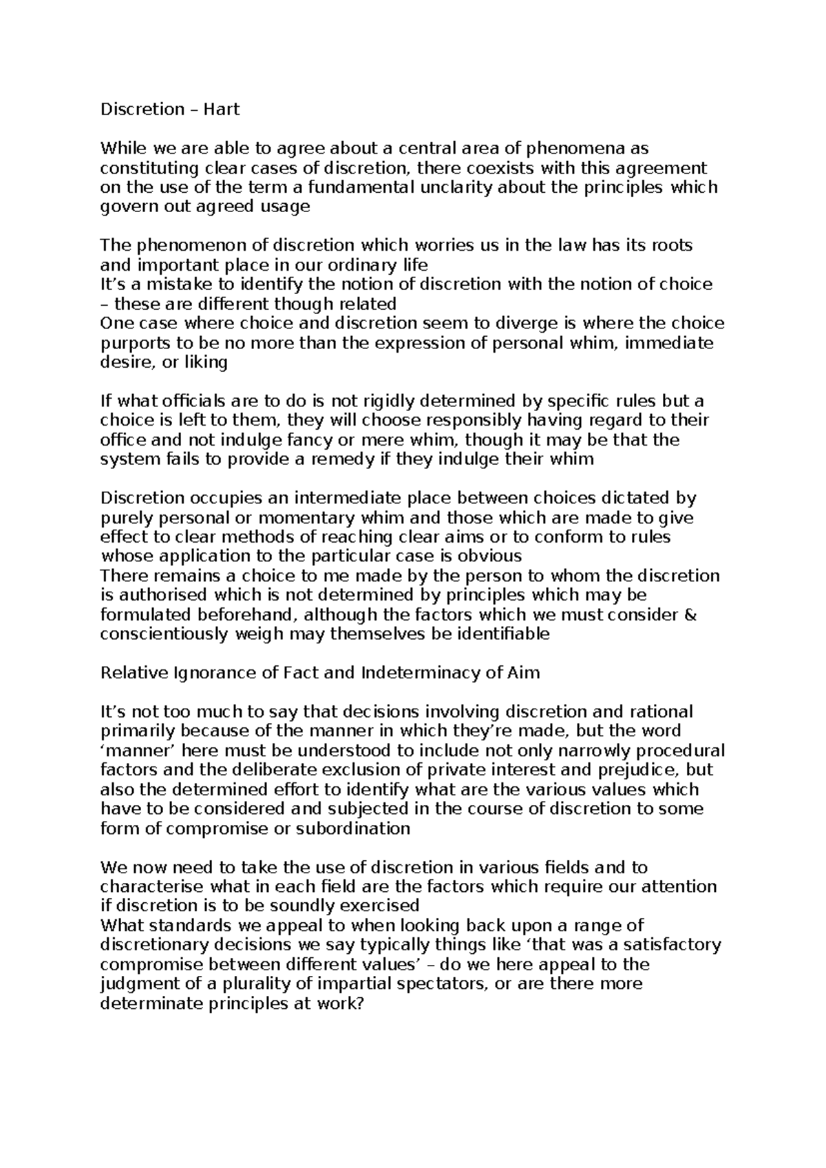 Discretion by Hart - Discretion – Hart While we are able to agree about ...