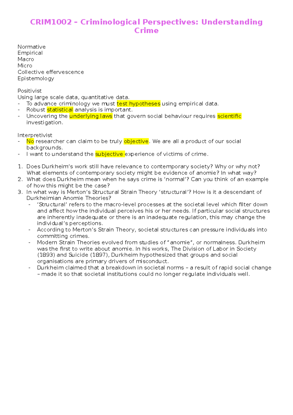 CRIM1002 - Criminological Perspectives: Macro and Micro Theories - Studocu