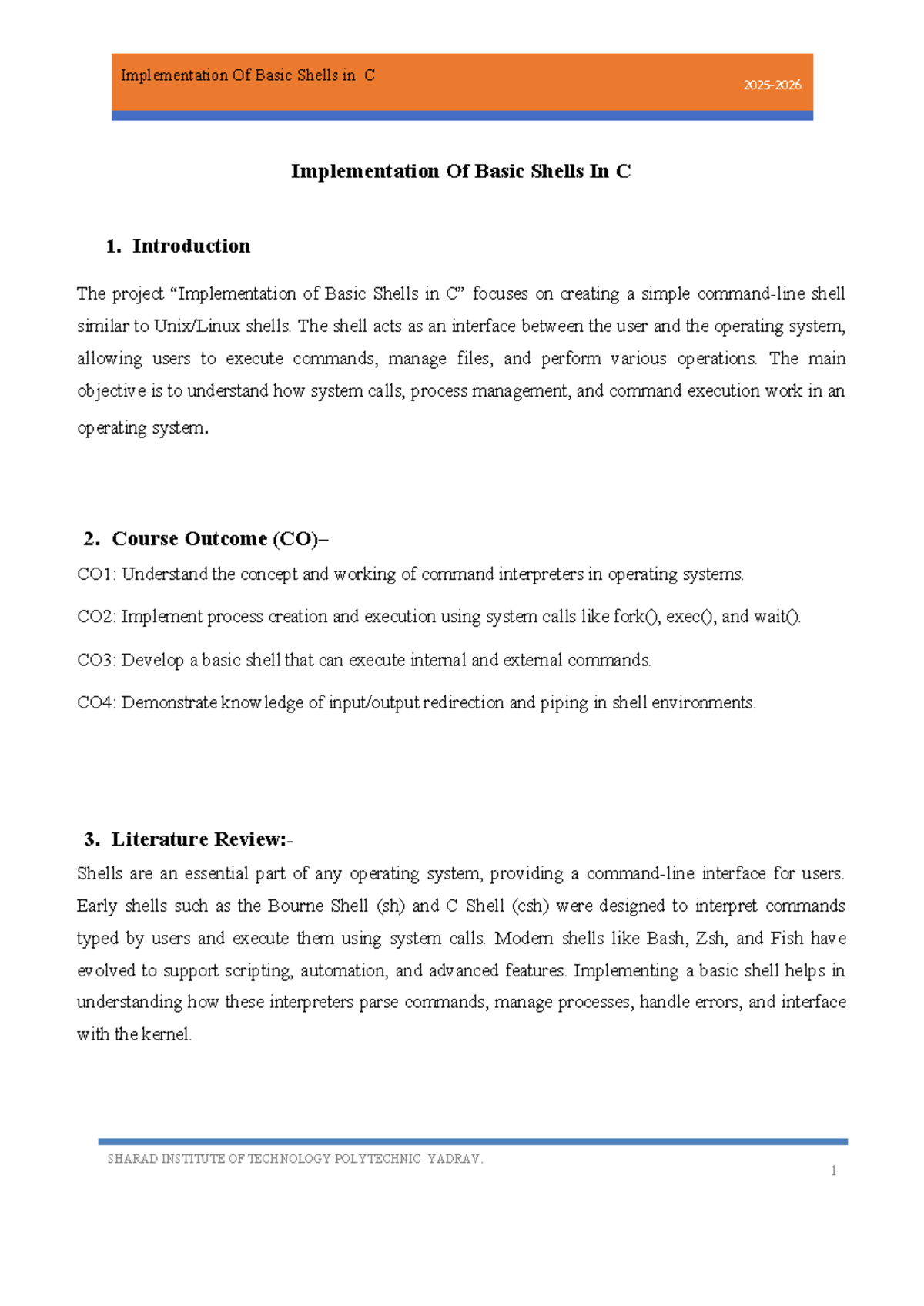 Final Project Report: Implementation of Basic Shells in C (OSY) - Studocu