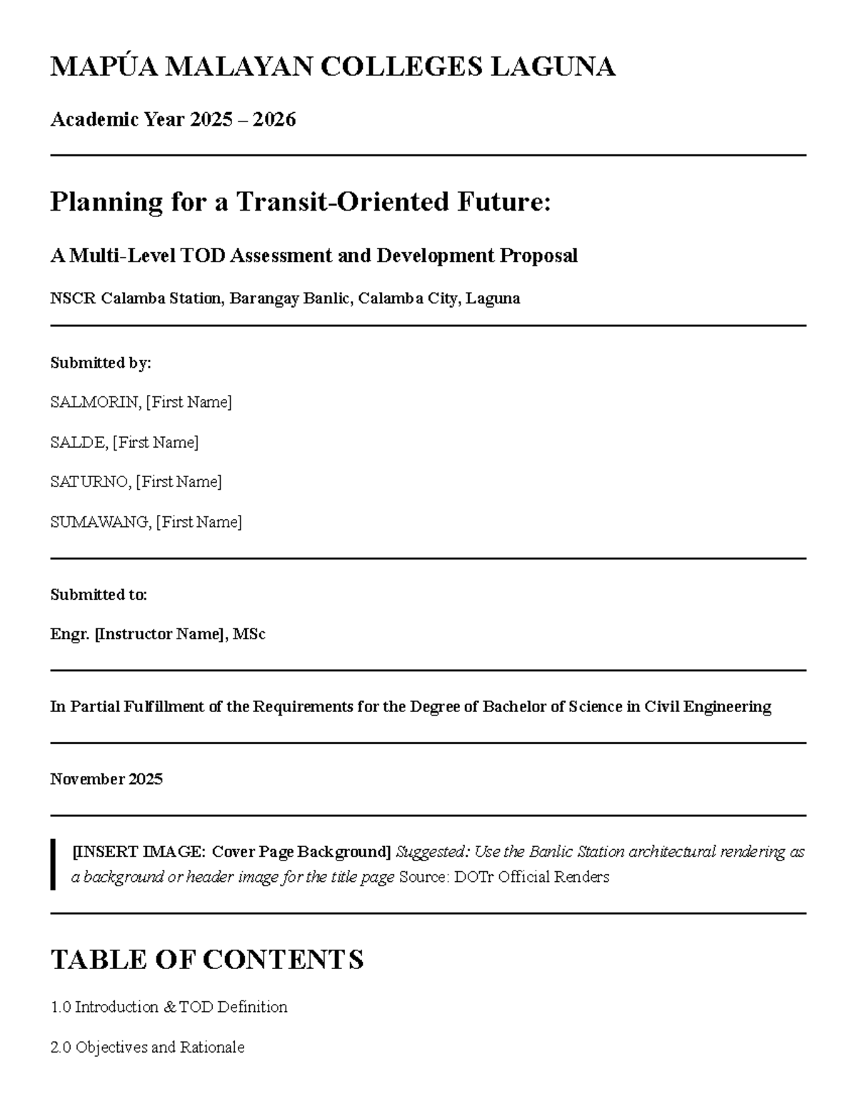 NSCR Calamba Station TOD Development Proposal: A Comprehensive ...