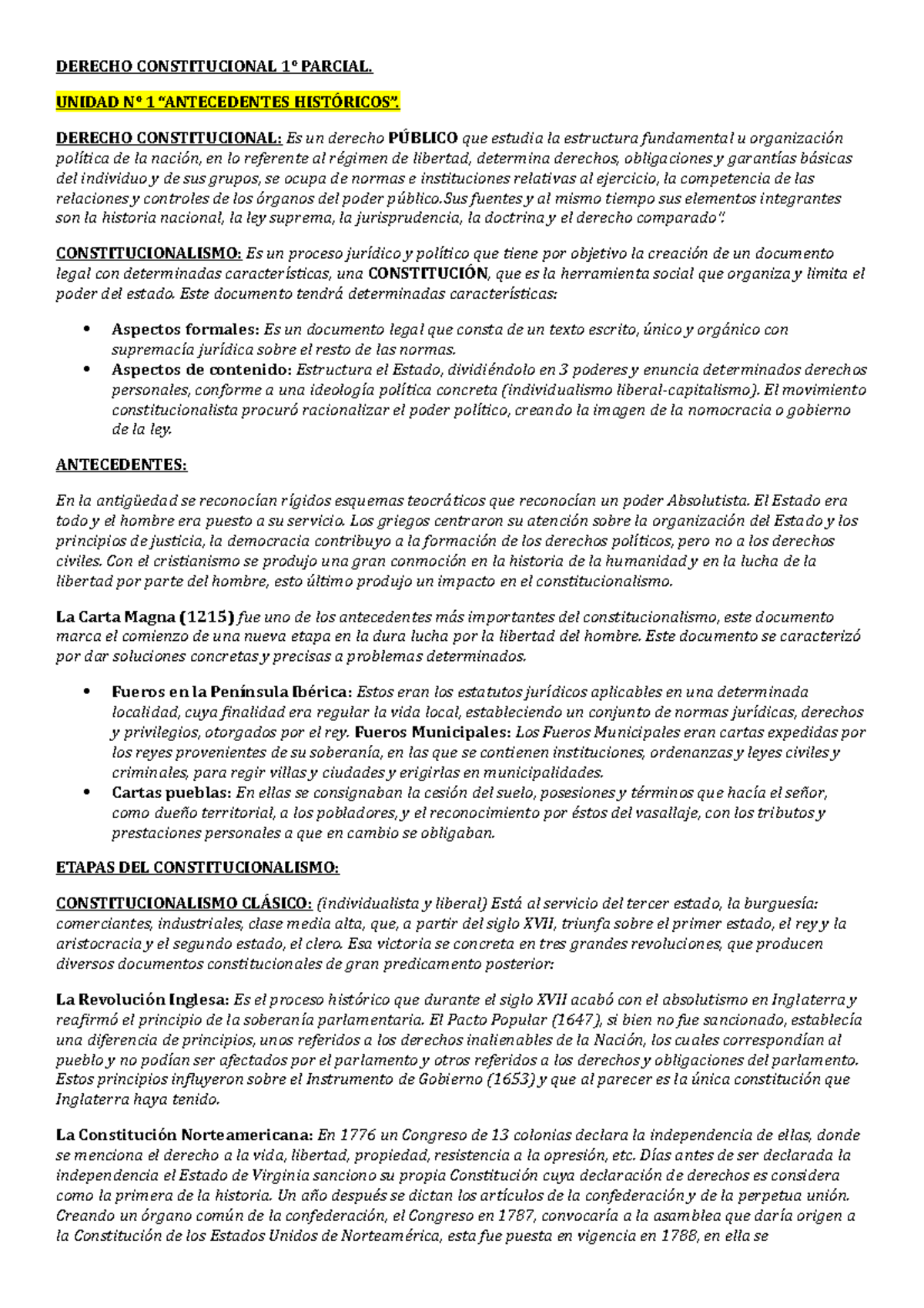 Derecho Constitucional 1° Parcial: Antecedentes y Estructura del Estado ...