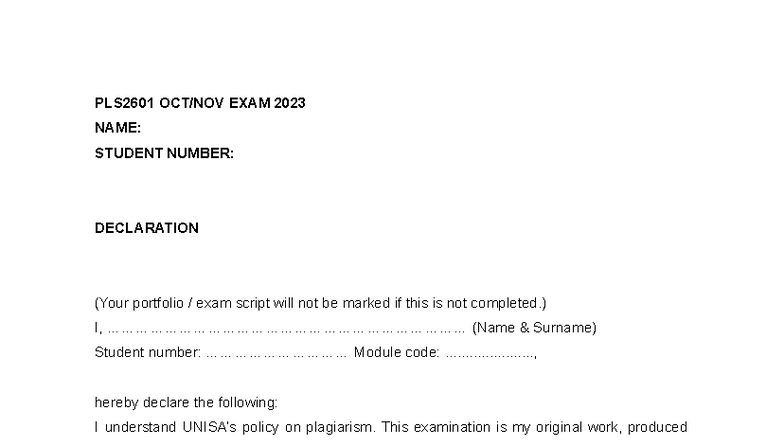 PLS2601 OCT/NOV 2023 EXAM: Critical Reasoning & Argument Analysis - Studocu