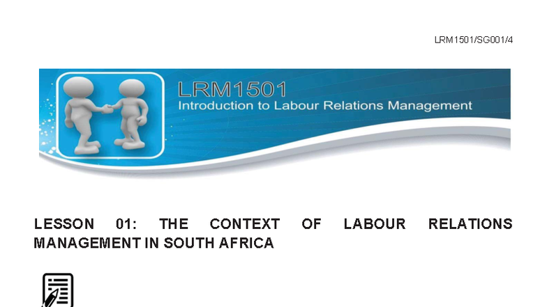 Lesson 1 - Context and Key Concepts of Labour Relations (LRM) - Studocu