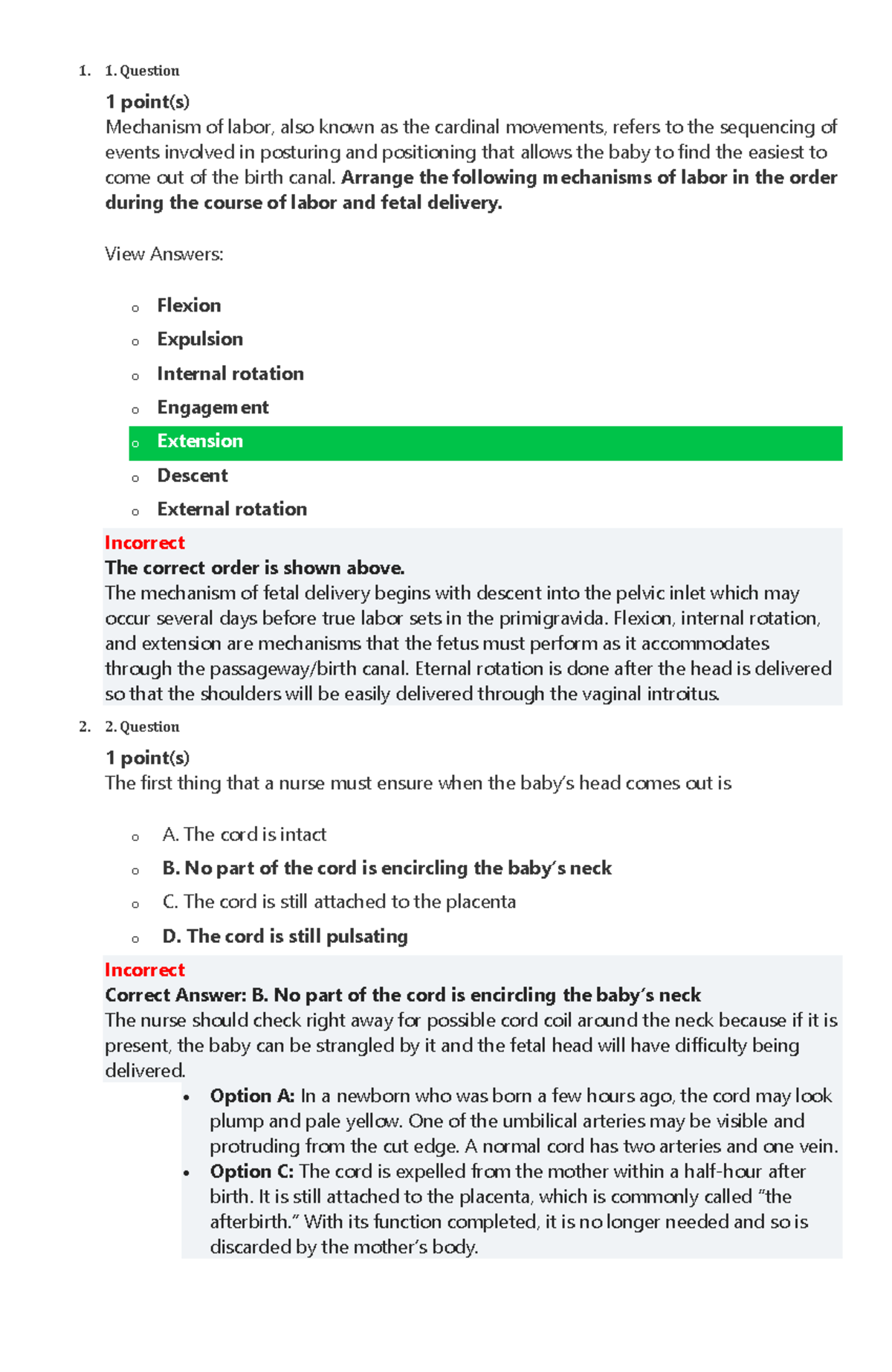 MCN QUES 4 - Mechanisms of Labor and Delivery: Key Concepts and Actions ...