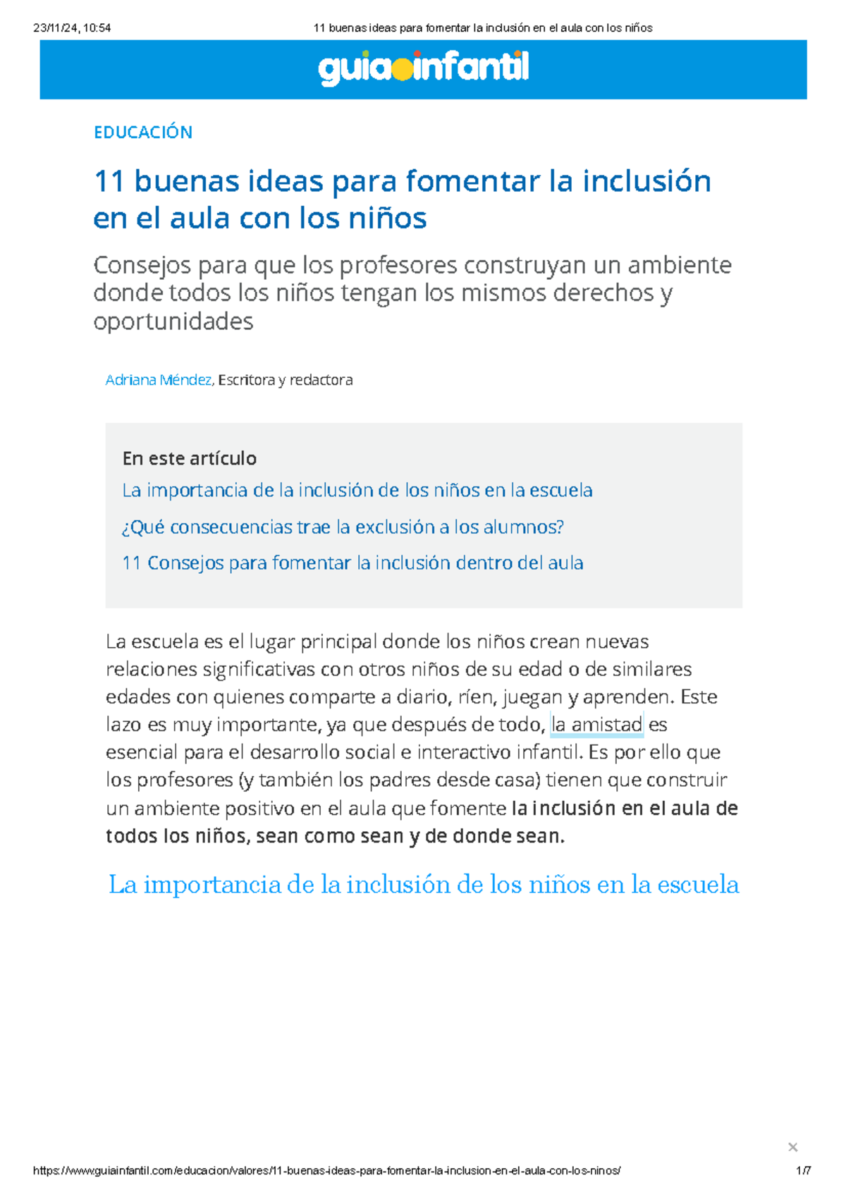 EDUCACIÓN: 11 Ideas para Fomentar la Inclusión en el Aula - Studocu