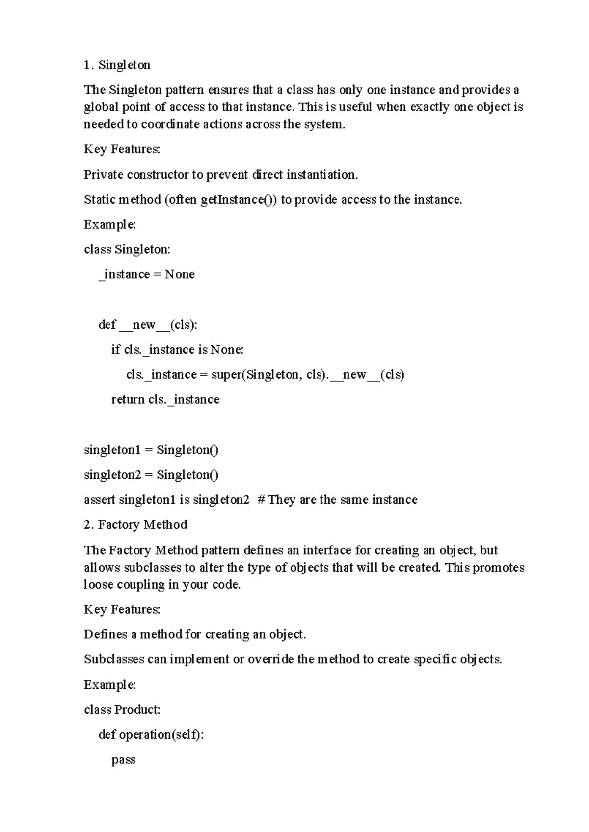 CS102 - Creational Design Patterns Overview and Implementation - Studocu