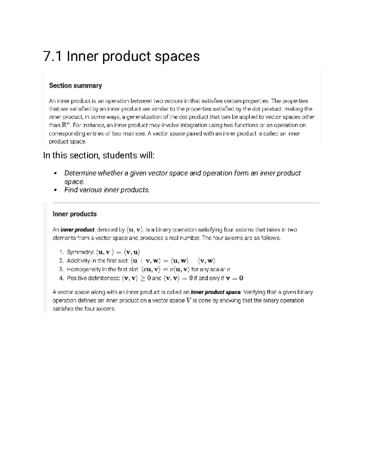 MAT 350 Module 7: Inner Product Spaces and Norms Notes - Studocu