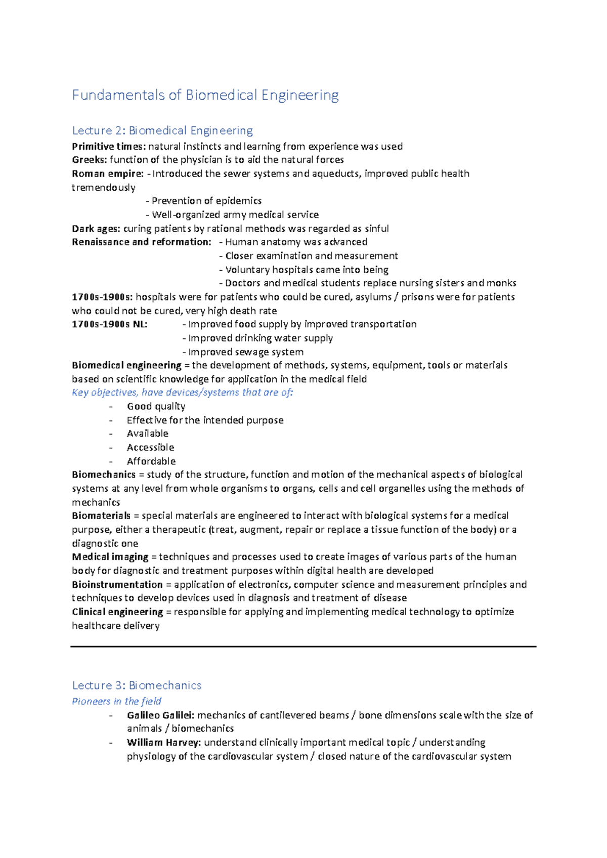 Fundamentals of Biomedical Engineering (BE) - Lecture Summaries ...