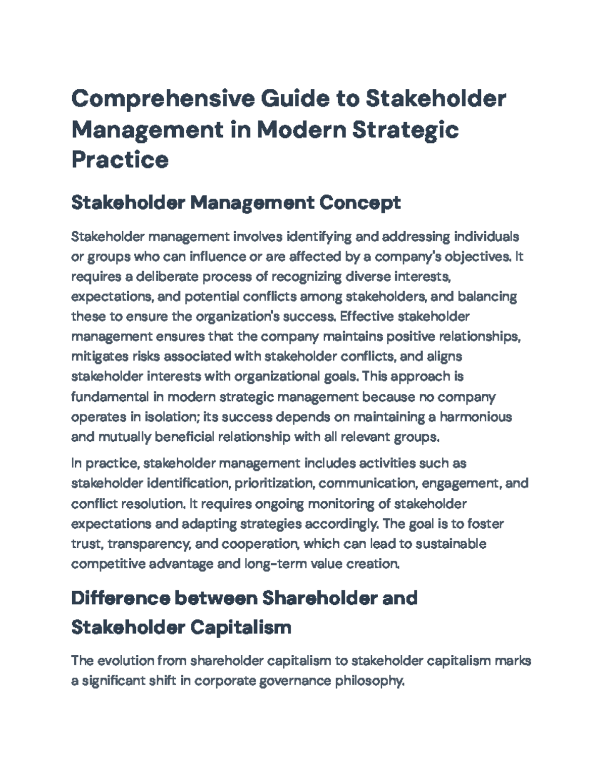 Comprehensive Guide to Stakeholder Management (Course Code: TBD) - Studocu