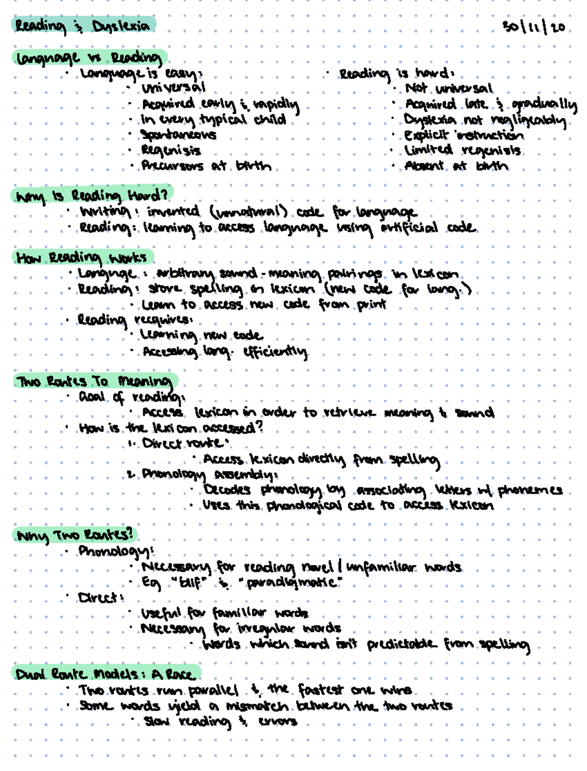 Psych Week 11: Understanding Reading and Dyslexia 301120 Insights - Studocu