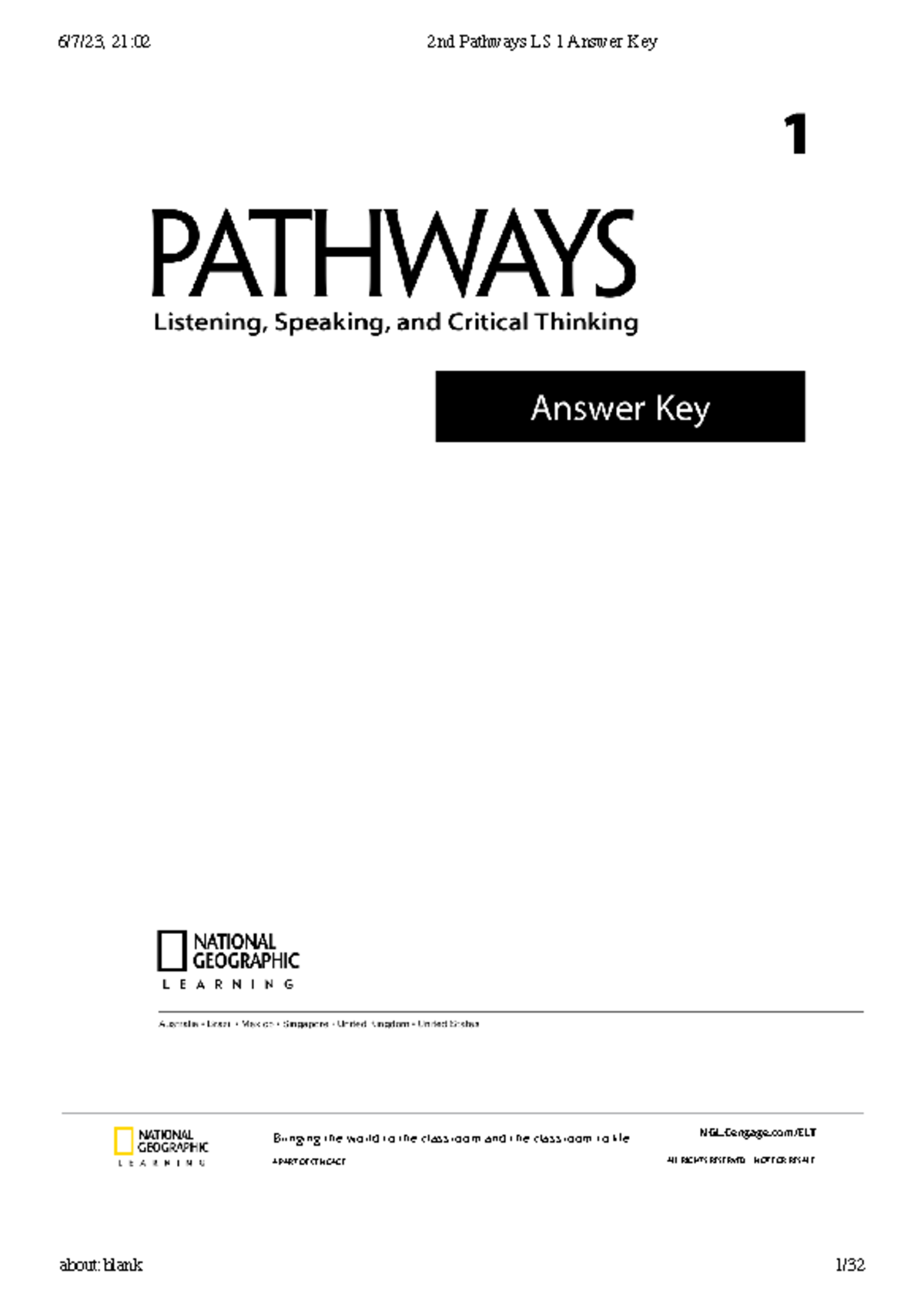 Pathways 1 Listening & Speaking - Complete Answer Key - Studocu