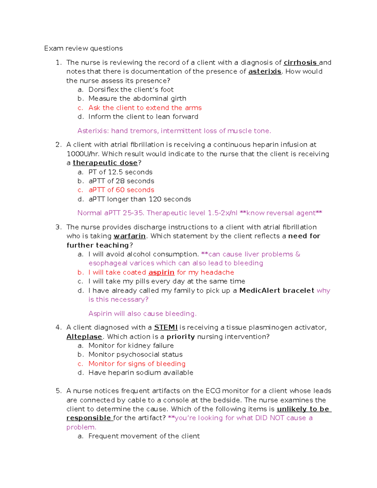 Exam 1 Review Questions for Nursing: Key Concepts and Assessments - Studocu