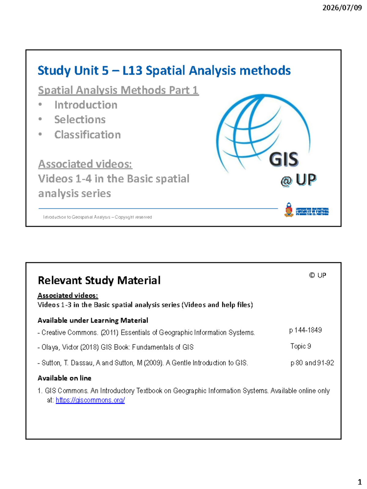 2026 L13 GIS221 Spatial Analysis Methods: Introduction & Classification ...