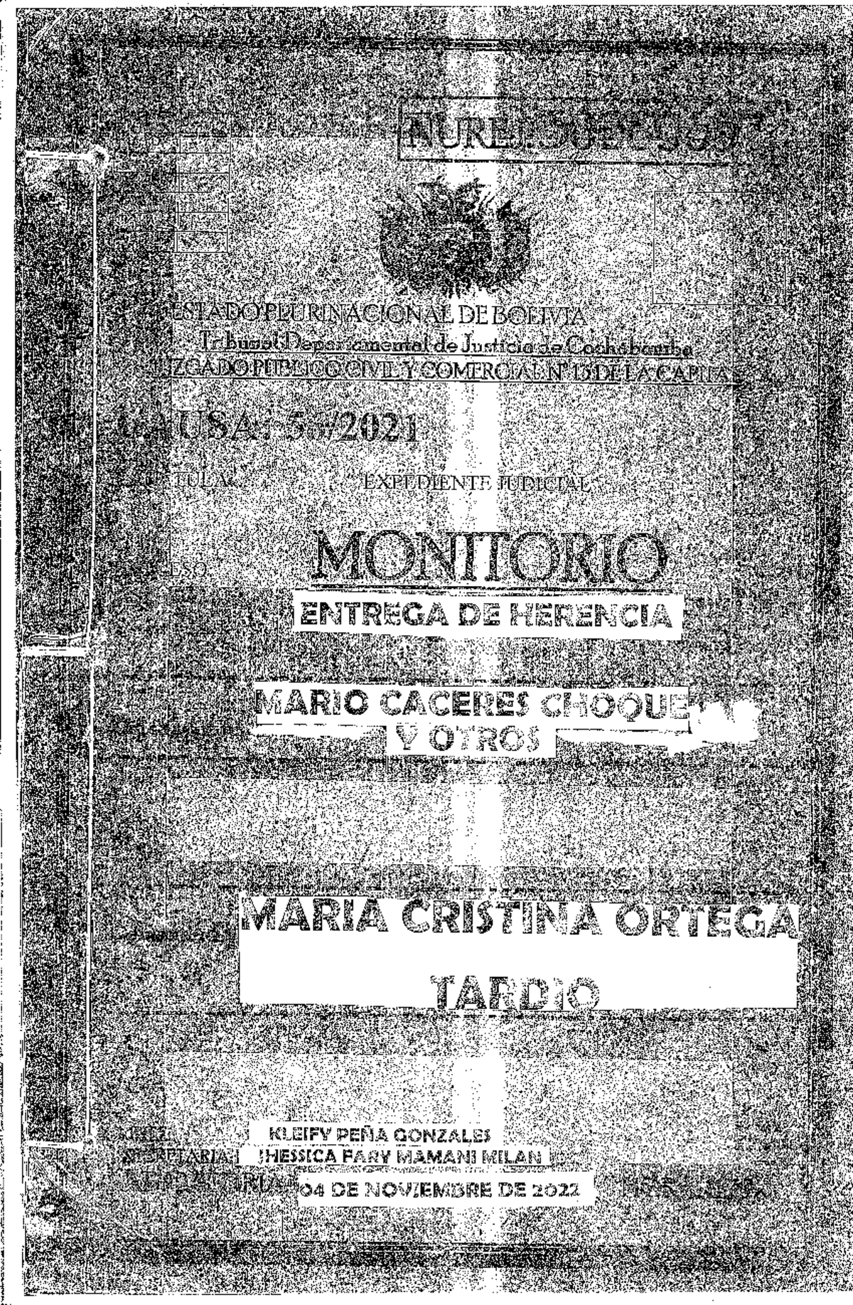 Expediente Judicial - Proceso Monitorio Entrega de Herencia NURBJ 50269657 - Document Preview