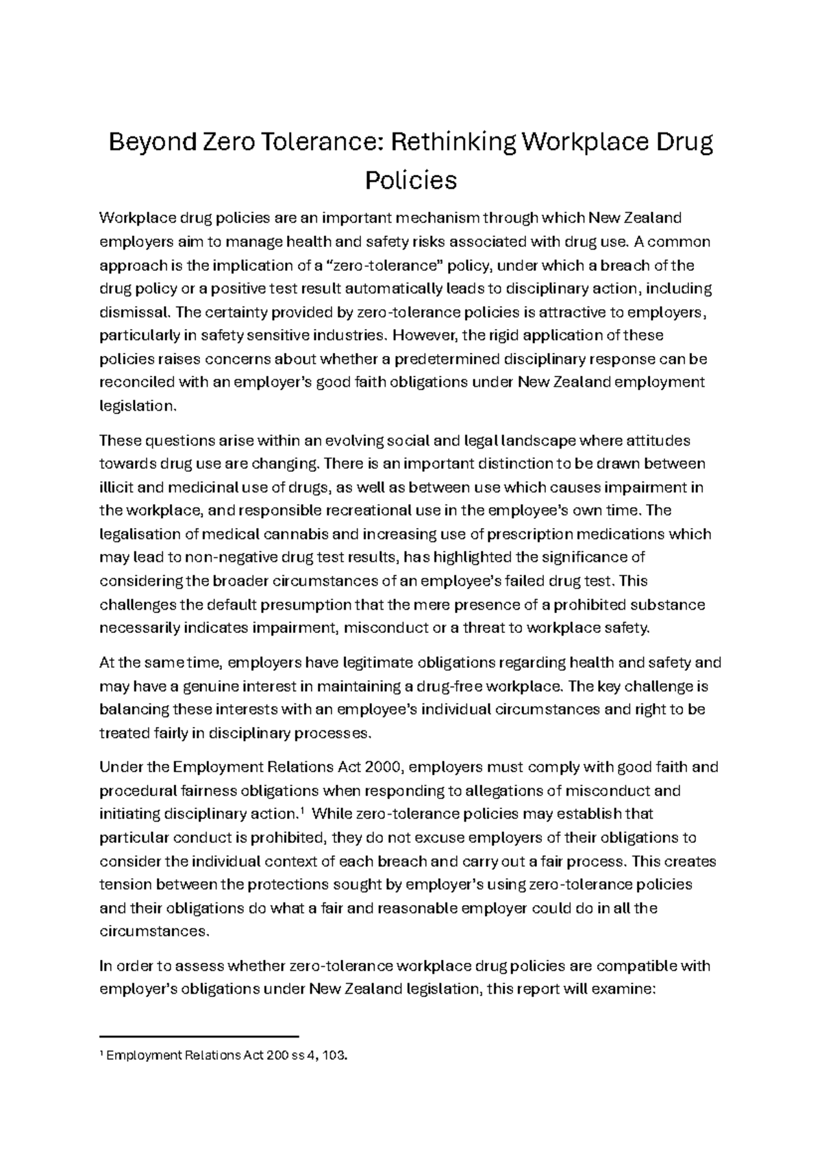 Laws382 Research Paper: Rethinking Workplace Drug Policies in NZ - Studocu