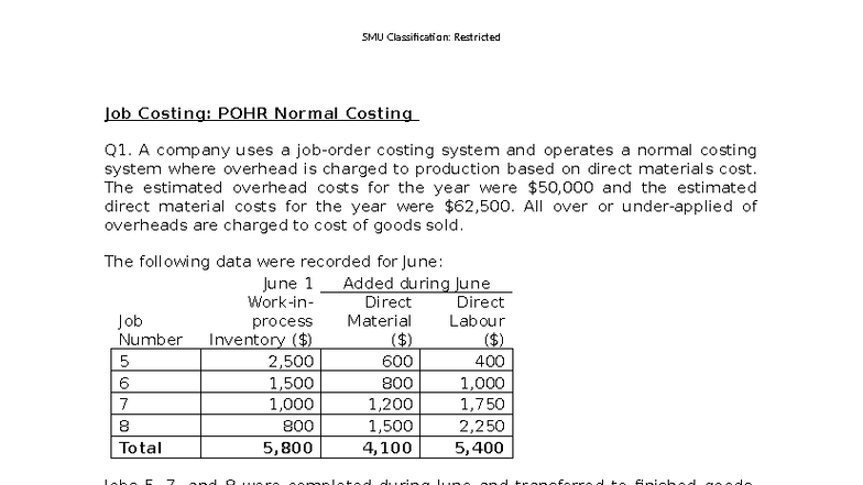 W3 CW Job 2025-2026 S1 - job costing class ws - Job Costing: POHR ...