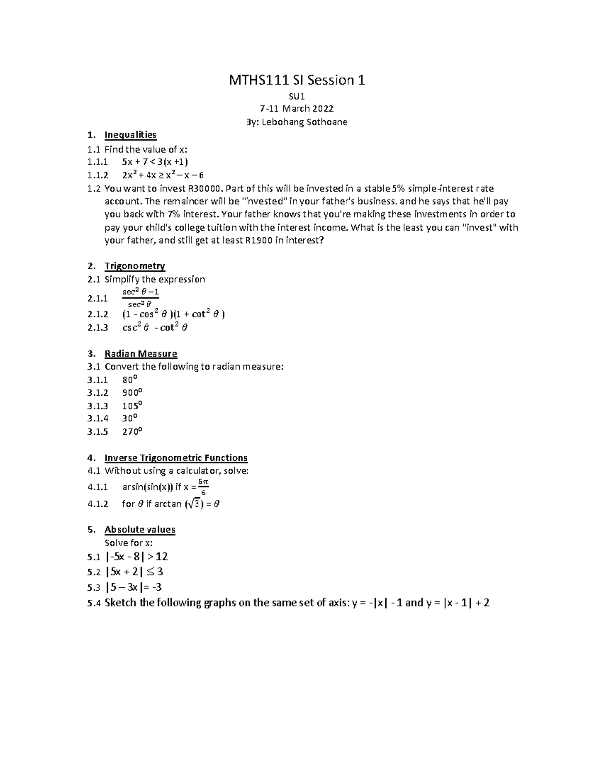 MTHS121 Test 6 MEMO - Summary of Key Concepts in Calculus II - Studocu