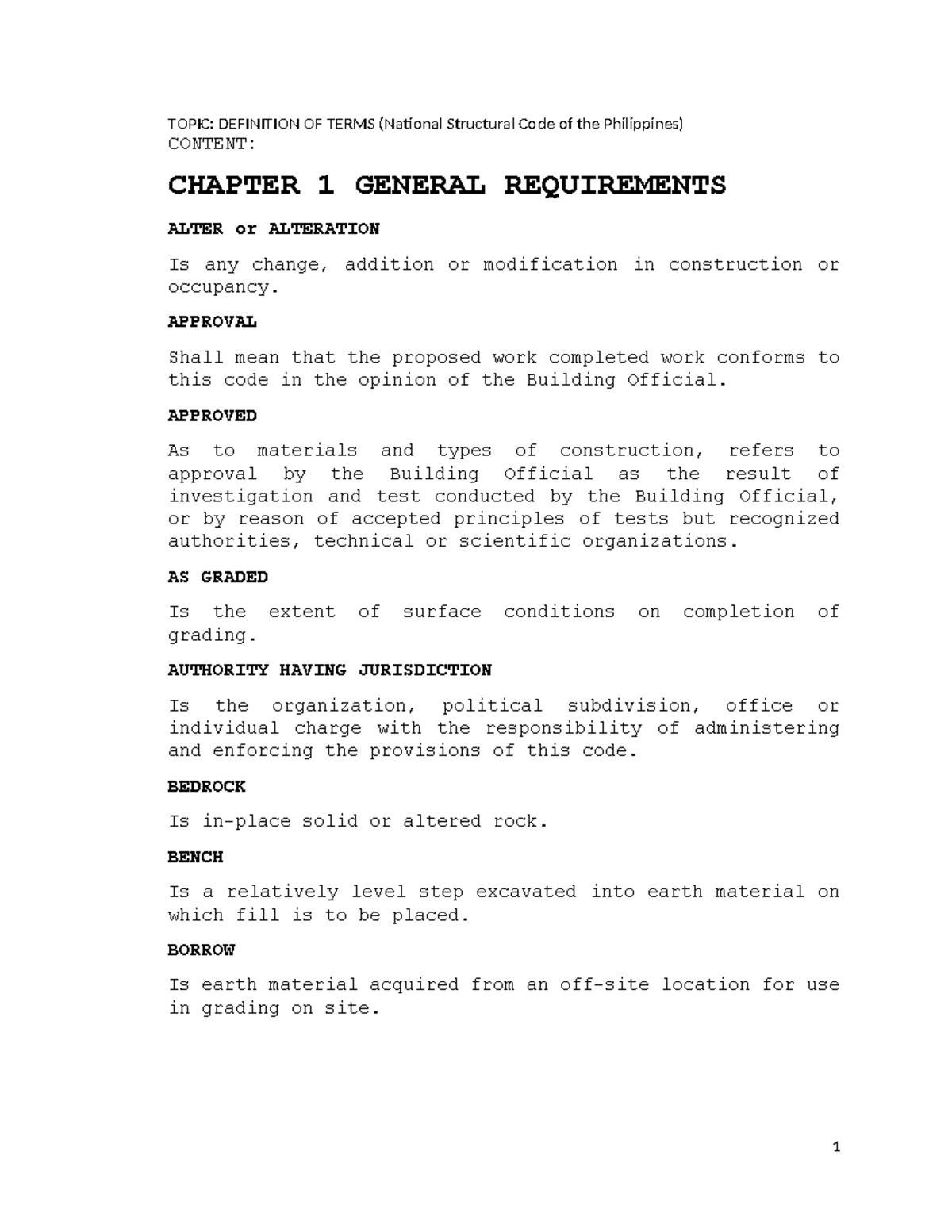 Definition of Terms: National Structural Code of the Philippines - Studocu