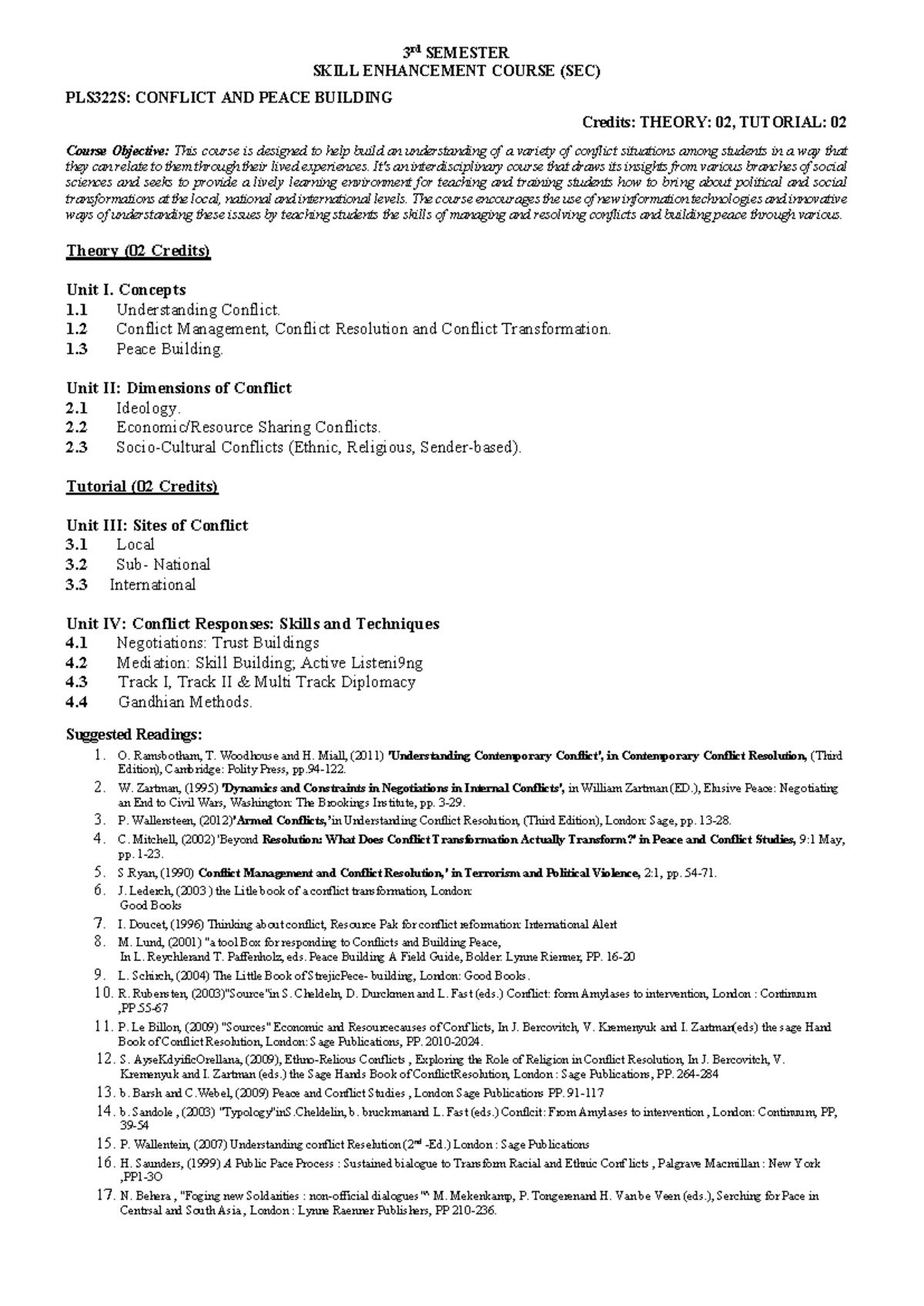 PLS322S: Conflict and Peace Building - Self-Prepared Notes - Studocu