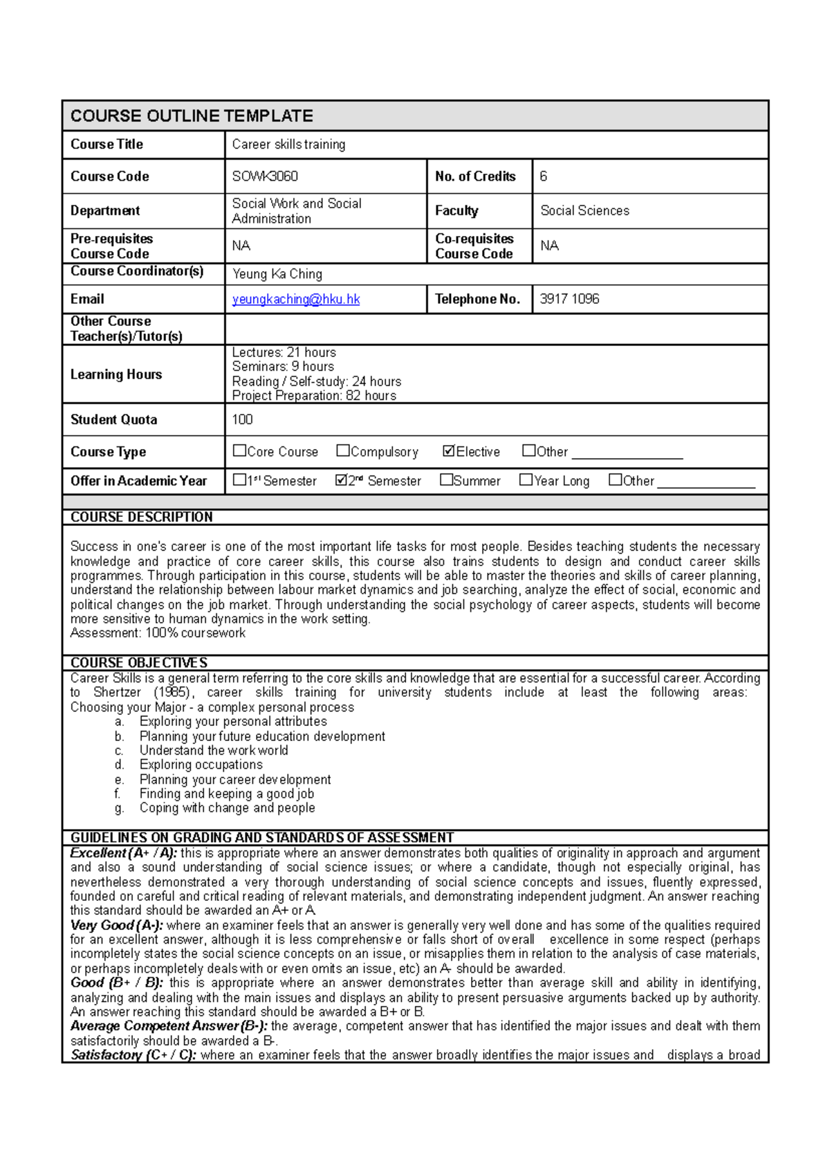 SOWK3060 Career Skills Training Course Outline 2020-21 - Studocu