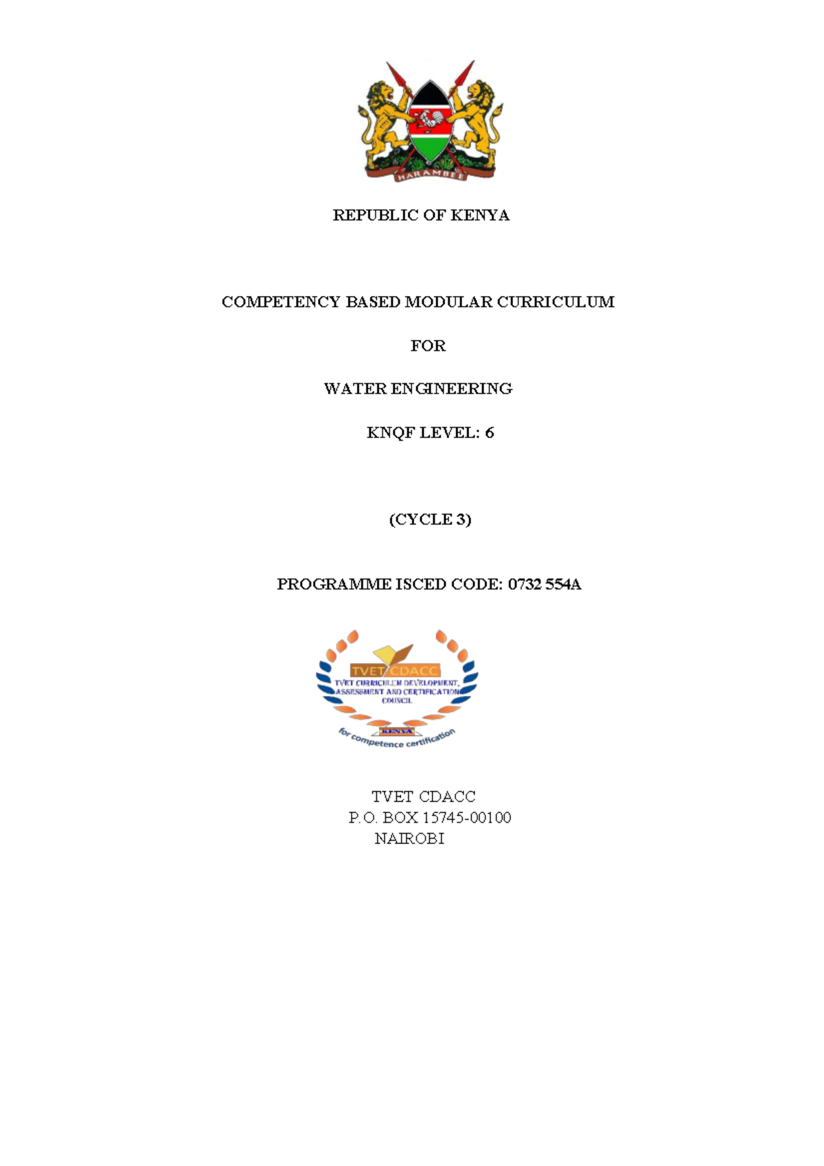 Kenya Competency-Based Modular Curriculum for Water Engineering (KNQF ...