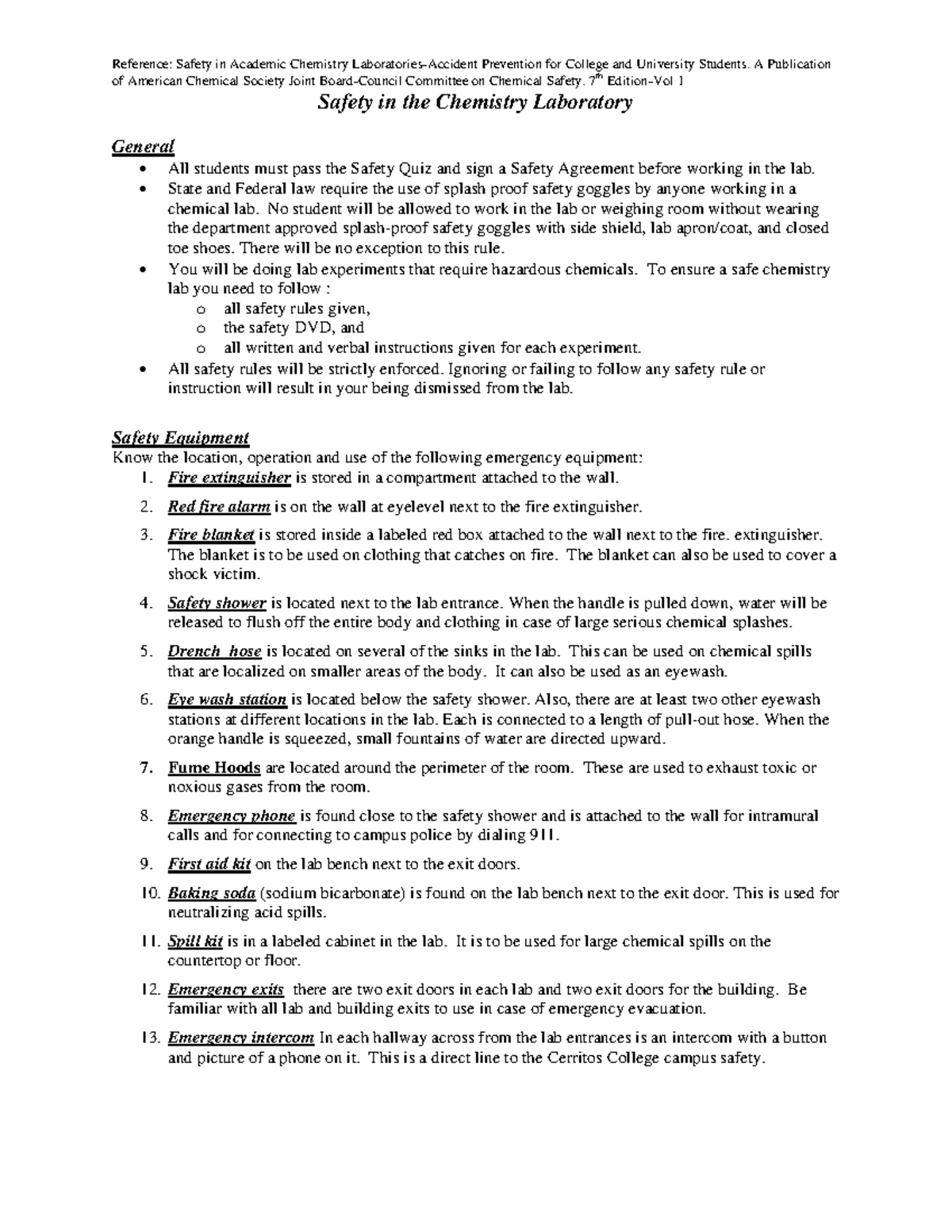 Safety Guidelines for the Chemistry Lab (CHM 101) - Studocu