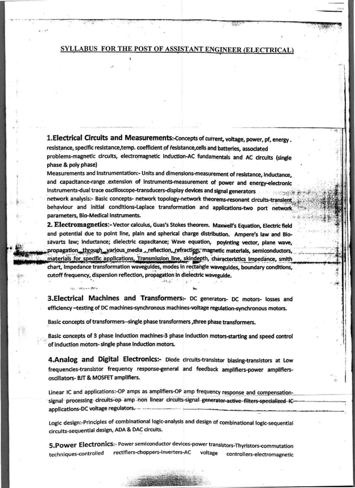 SYLLABUS FOR ASSISTANT ENGINEER ELECTRICAL (EE 101) - Studocu