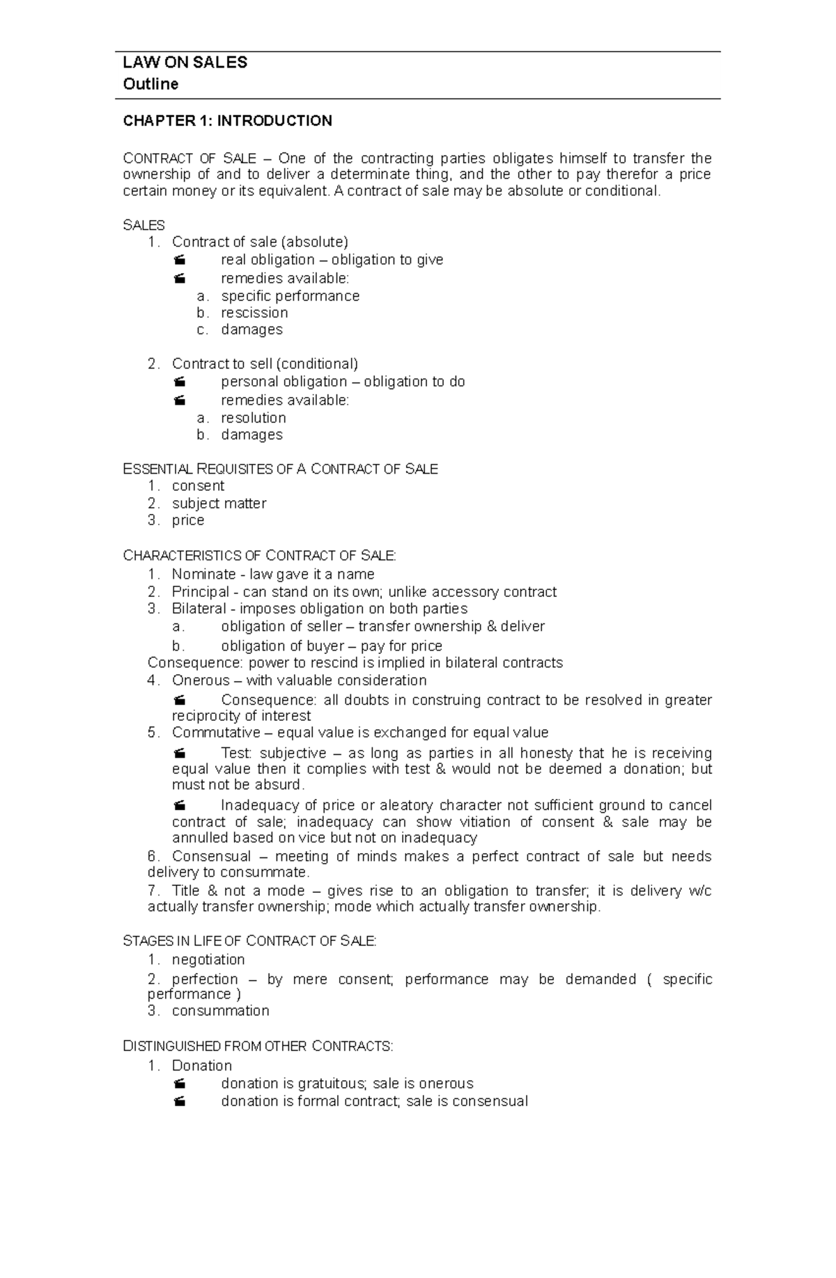 LAW ON Sales Outline - Law Lessons - LAW ON SALES Outline CHAPTER 1 ...