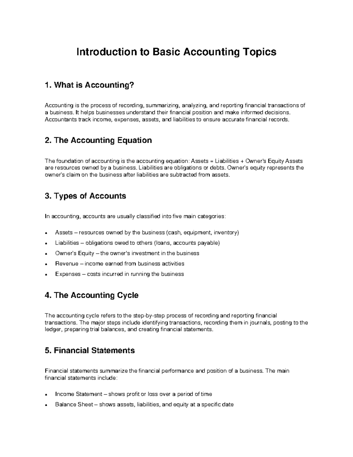 Basic Accounting Topics: An Introductory Overview - Studocu