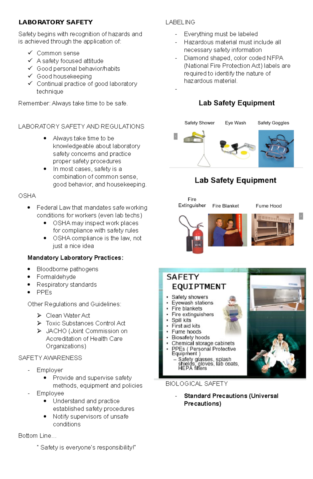 Laboratory Safety - Lecture Notes on Hazards and Regulations - Studocu