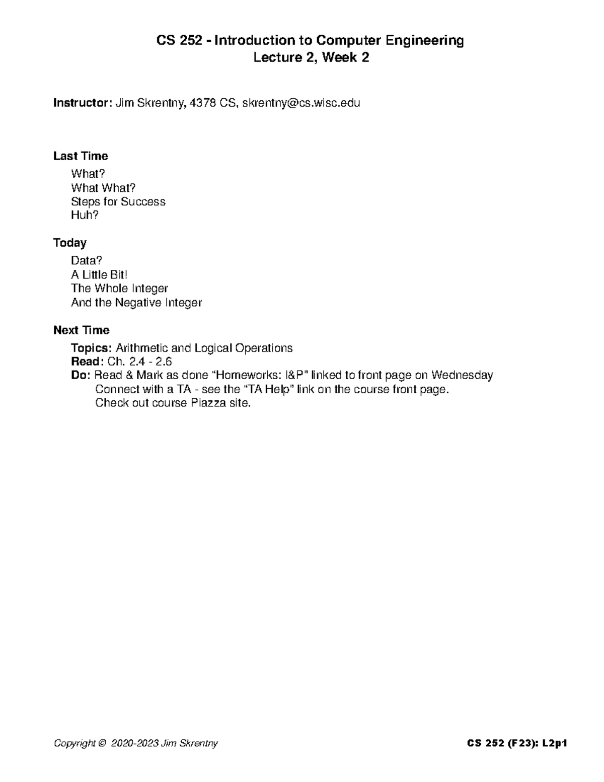 CS 252 - Lecture 2 Notes: Understanding Data, Integers, and Bits - Studocu