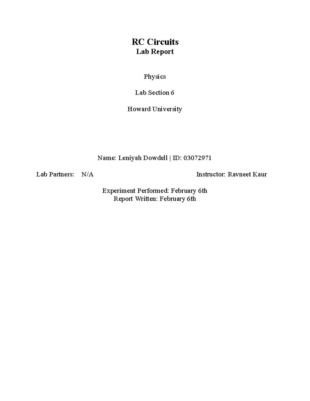 RC Circuit Lab Report (PHYS 101): Voltage-Time Data Analysis - Studocu