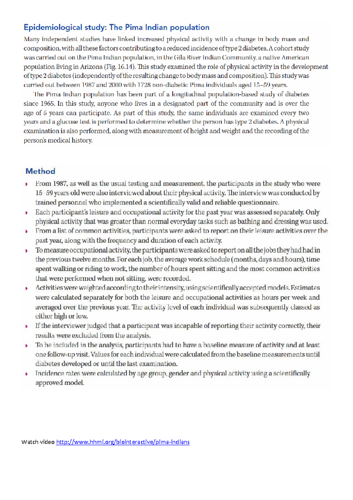 Pima Indians: Evaluation of Biointeractive Stimulus Document - Studocu