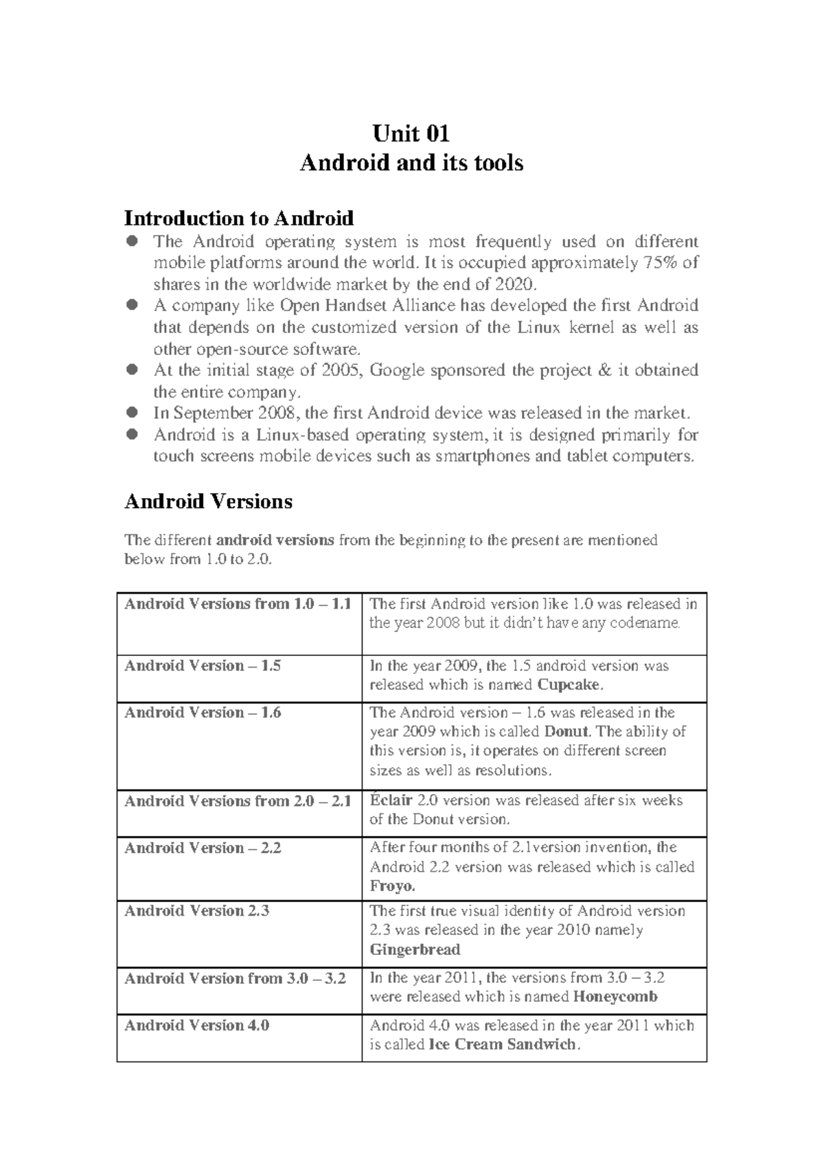 Unit 1 - Overview of Android OS & Its Historical Versions (22617) - Studocu