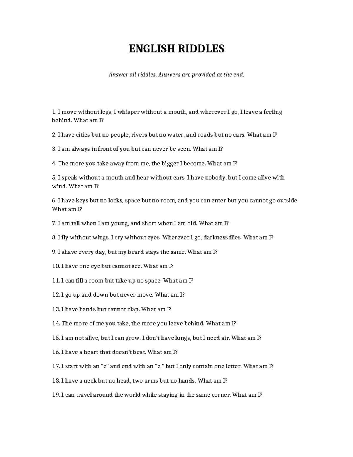 ENGLISH RIDDLES (ENG101) - Solve and Learn Fun Puzzles - Studocu