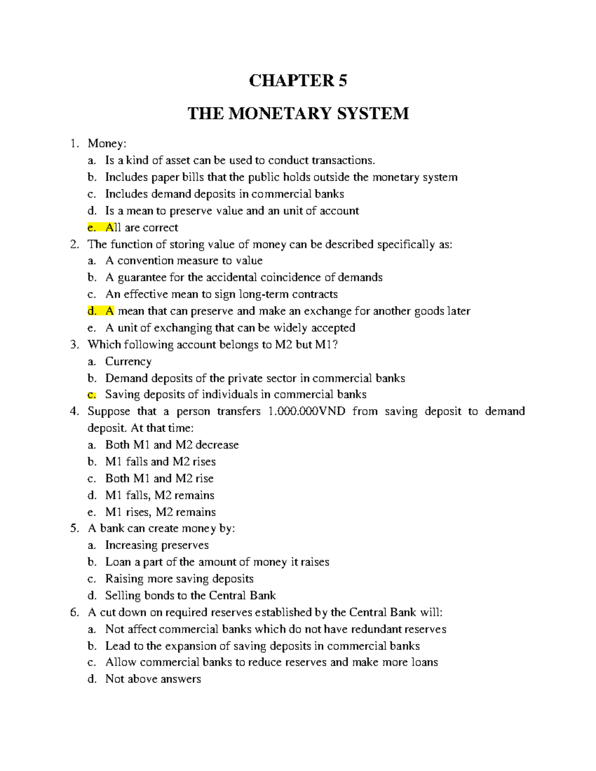 CHAPTER 5: THE MONETARY SYSTEM - Key Concepts and Functions - Studocu
