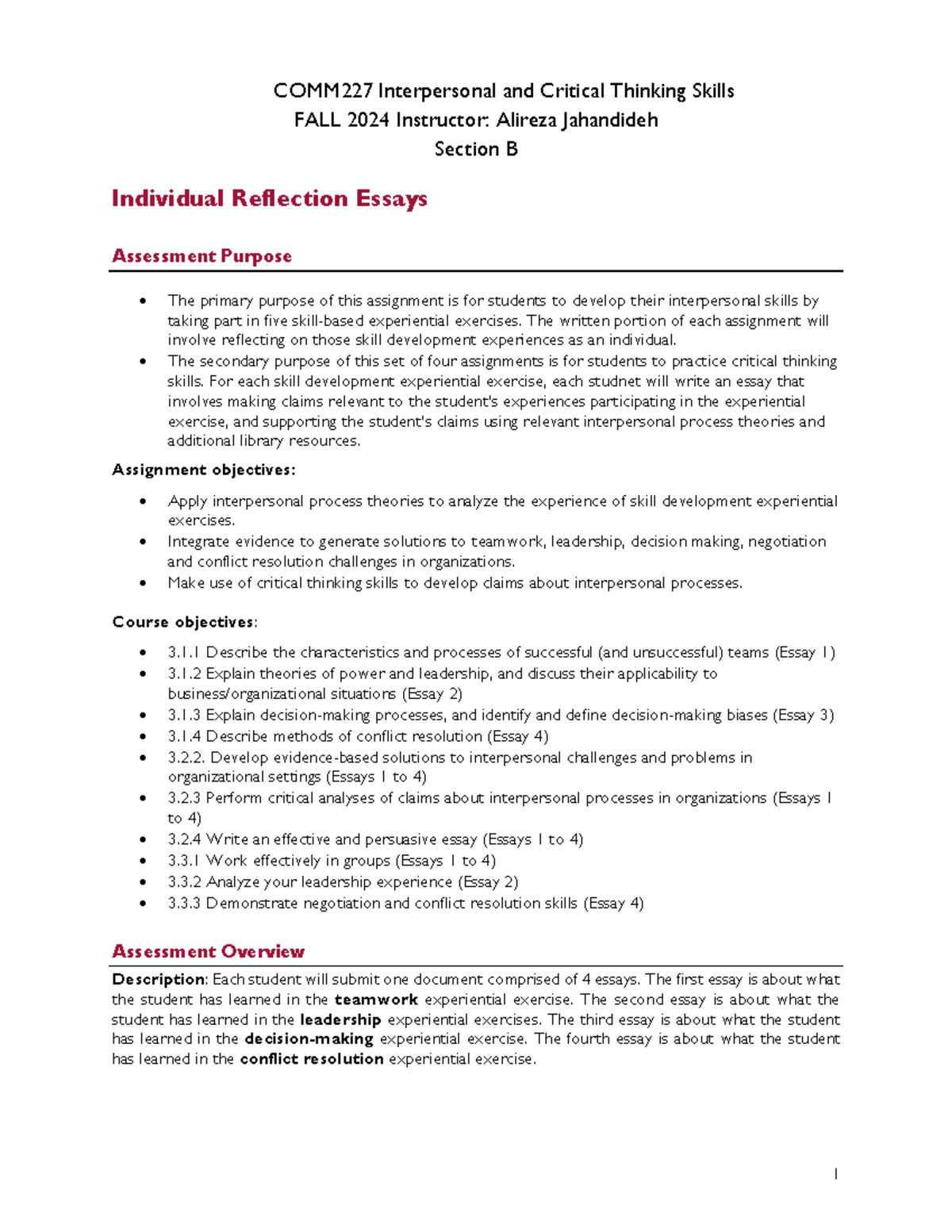 COMM 227 Individual reflection essays guidelines F2024 Template ...