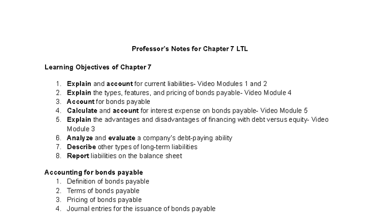 7LTL - Chapter 7 Notes on Bonds Payable and Liabilities - Studocu