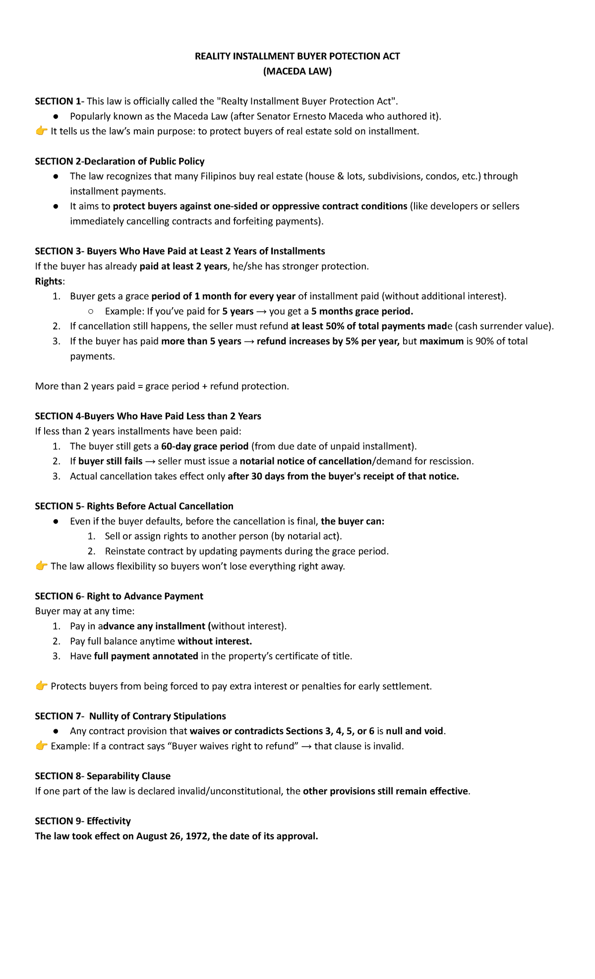 Maceda Law (RA 6552) Sections 1-9: Buyer Protection Overview - Studocu