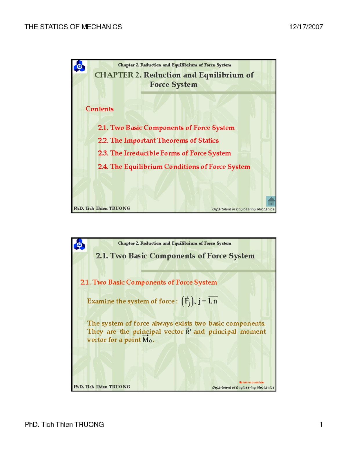 THE STATICS OF MECHANICS BK TP.HCM: Chapter 2 - Force System ...