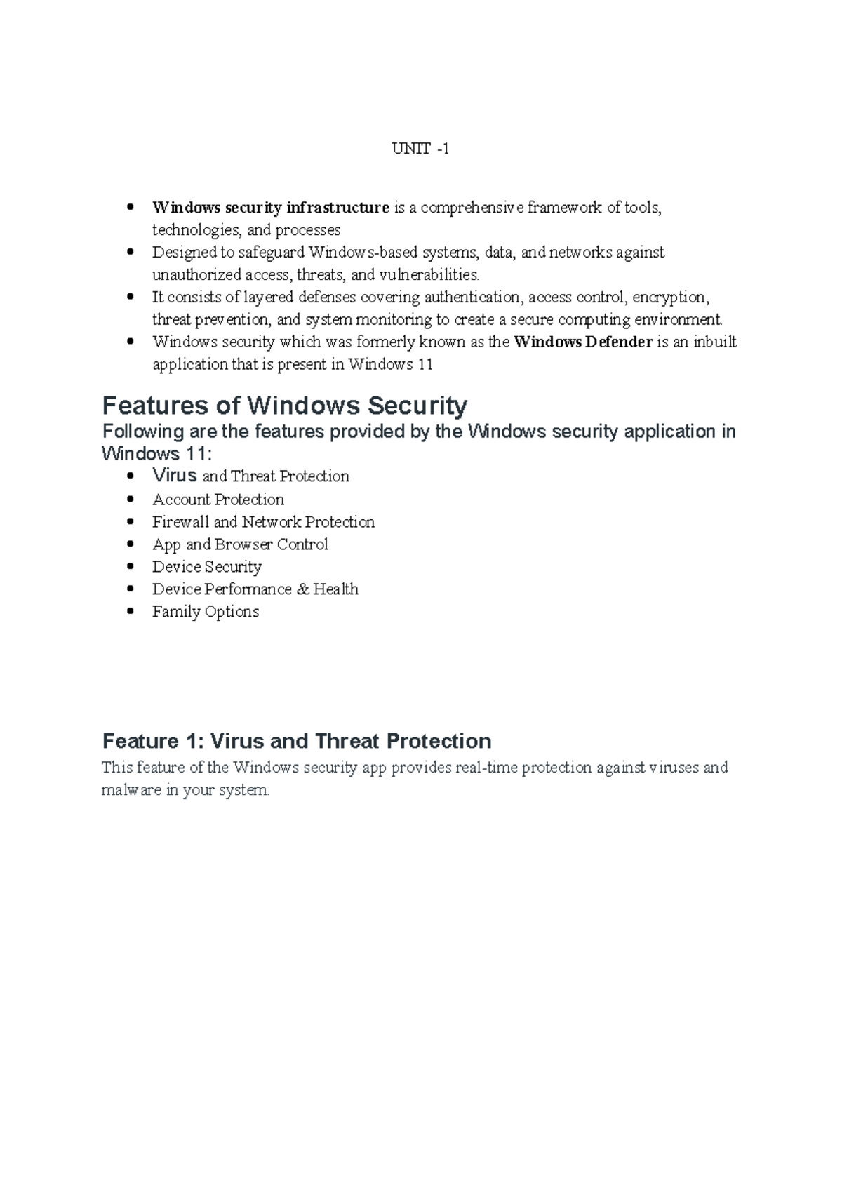 Unit 1: Windows Security Infrastructure Overview and Features - Studocu