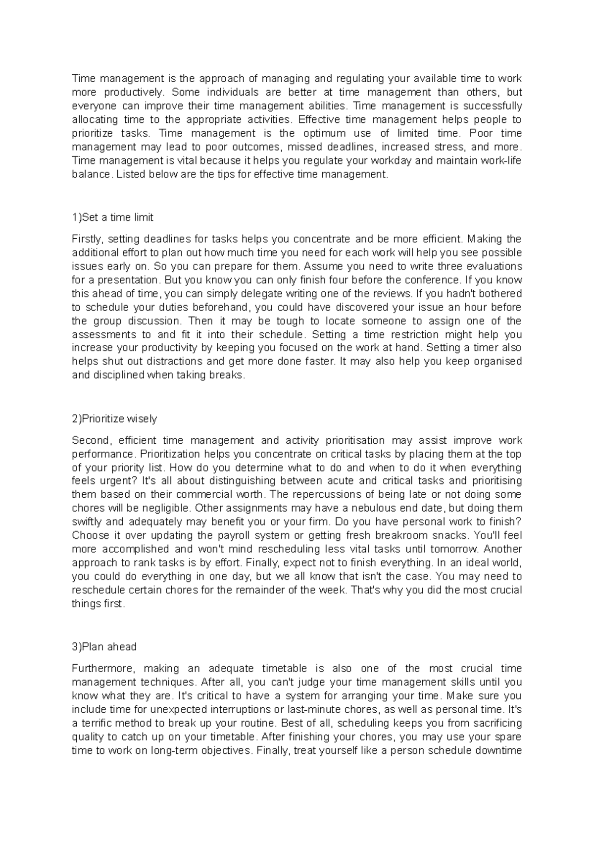 UED 102 Time Management - Time management is the approach of managing ...