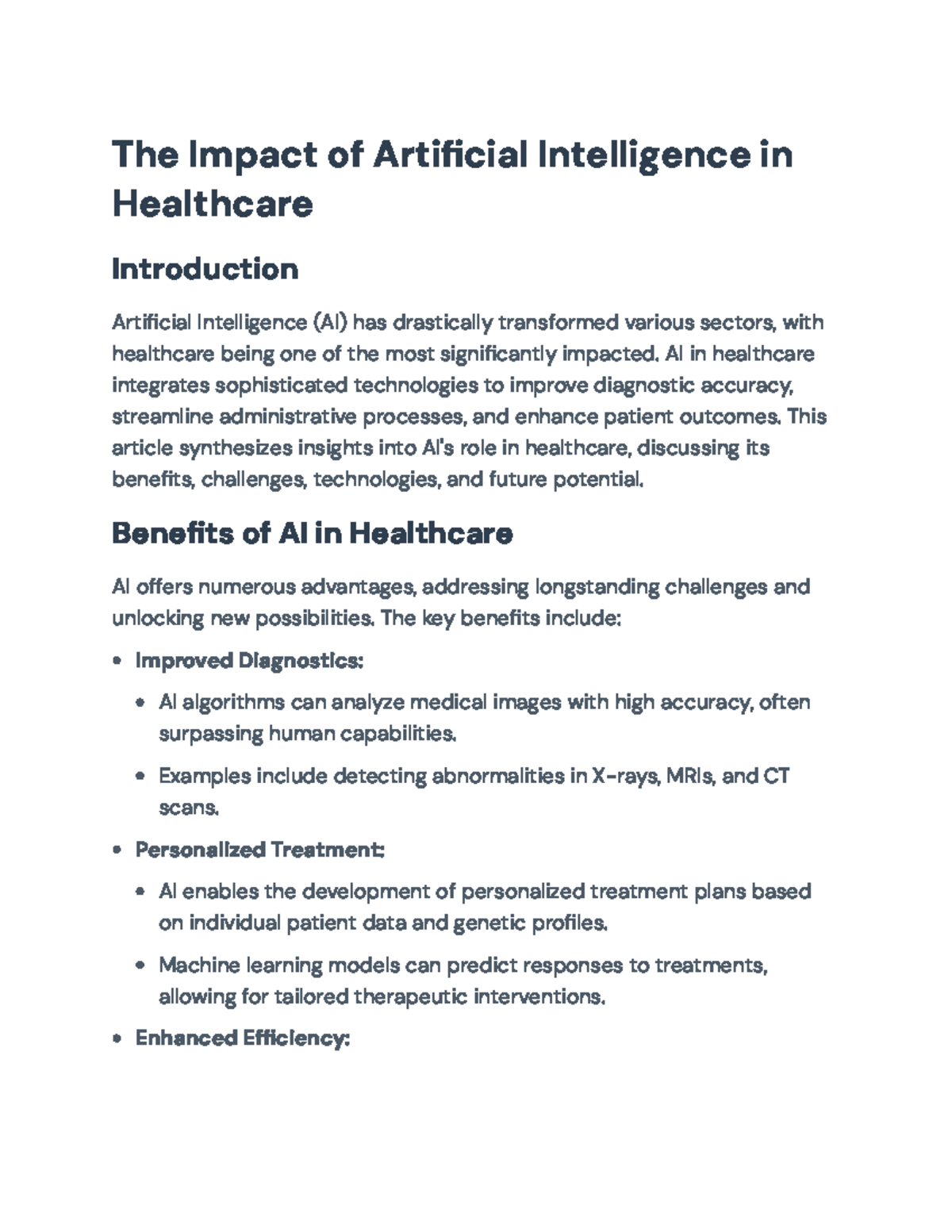 The Impact of AI in Healthcare: Benefits, Challenges, and Future ...