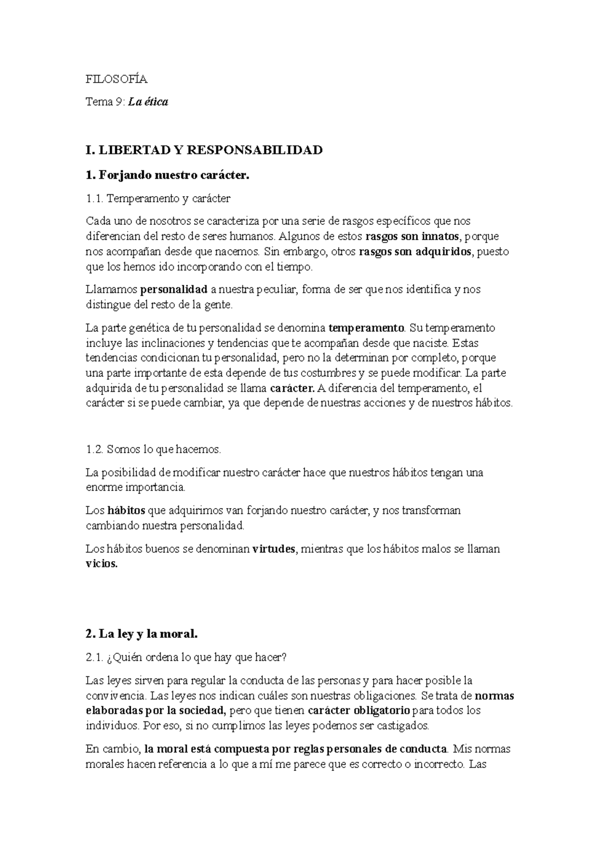 Resumen de Filosofía Tema 9: Ética, Libertad y Responsabilidad - Document Preview