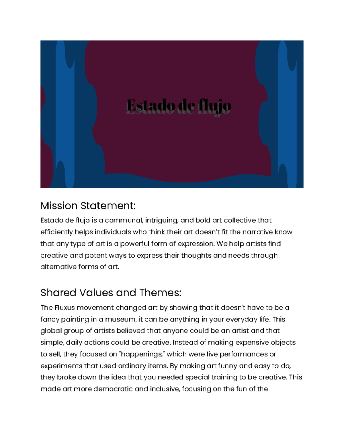 Mission Statement: Estado de Flujo Art Collective Overview - Studocu