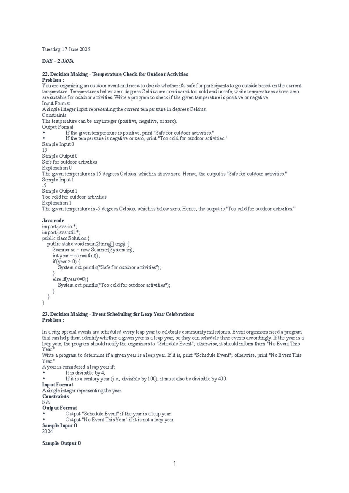 Day 2 JAVA 22: Decision Making for Outdoor Activities & Events - Studocu