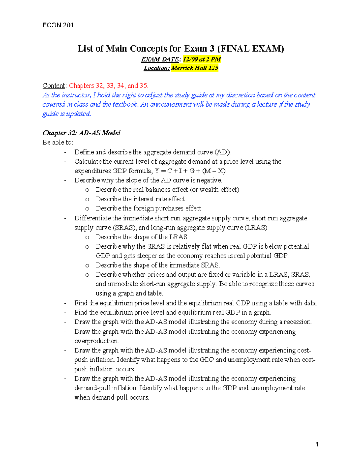 ECON 201 Final Exam Study Guide - Exam 3 Concepts - Studocu