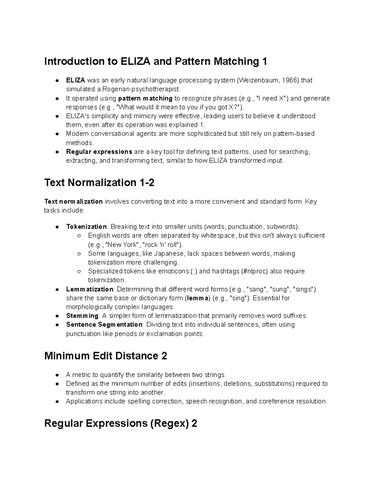 Introduction to ELIZA & Pattern Matching: L&AI W2 Summary - Studeersnel