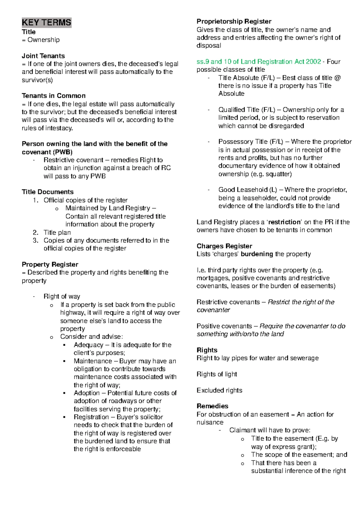 Property Law Exam Notes: Investigating Title of Registered Land - Studocu